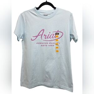 Ariat Rebar Graphic Tee Shirt Women's Medium Light Blue Purple Logo Cotton NWT